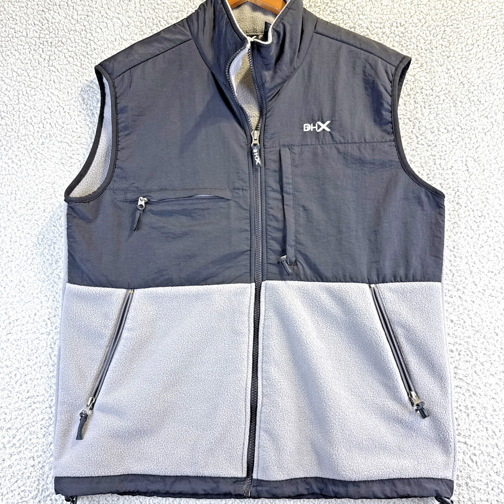 Mens Fleece Full Zip Collared Vest DHX Duck Head Sport Size LARGE Grey Black